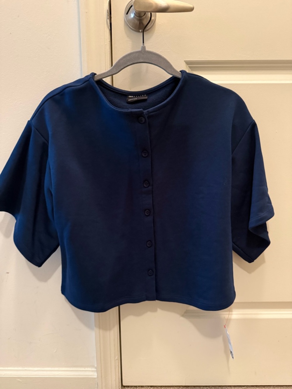 ASOS Navy Button-Front Cropped Sweatshirt